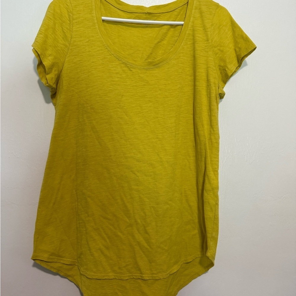 EILEEN FISHER Top S Slub Organic Cotton Jersey V-Neck Short Sleeve Yellow